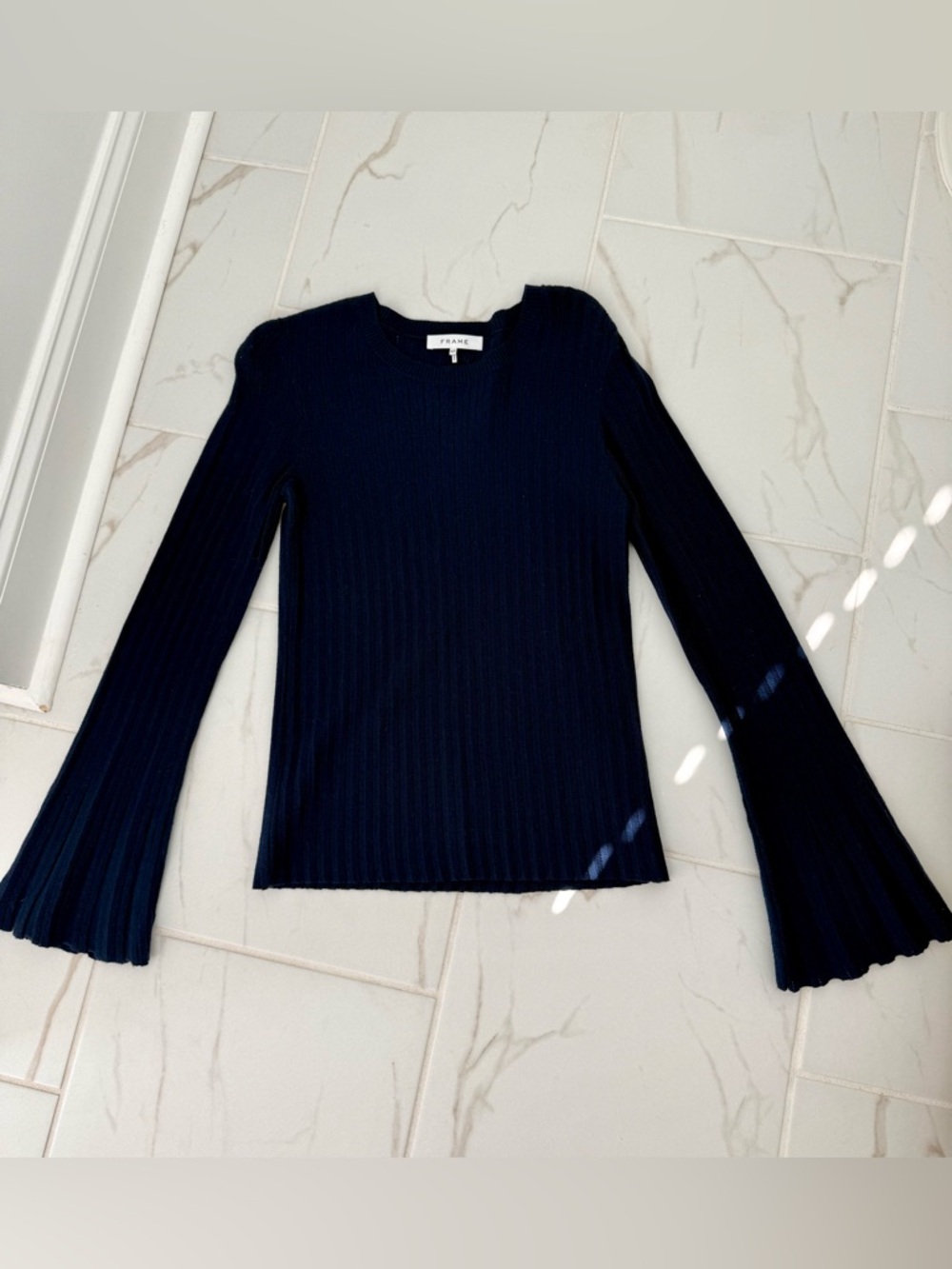 Frame Blue Ribbed Crewneck Sweater - Picture 1 of 4